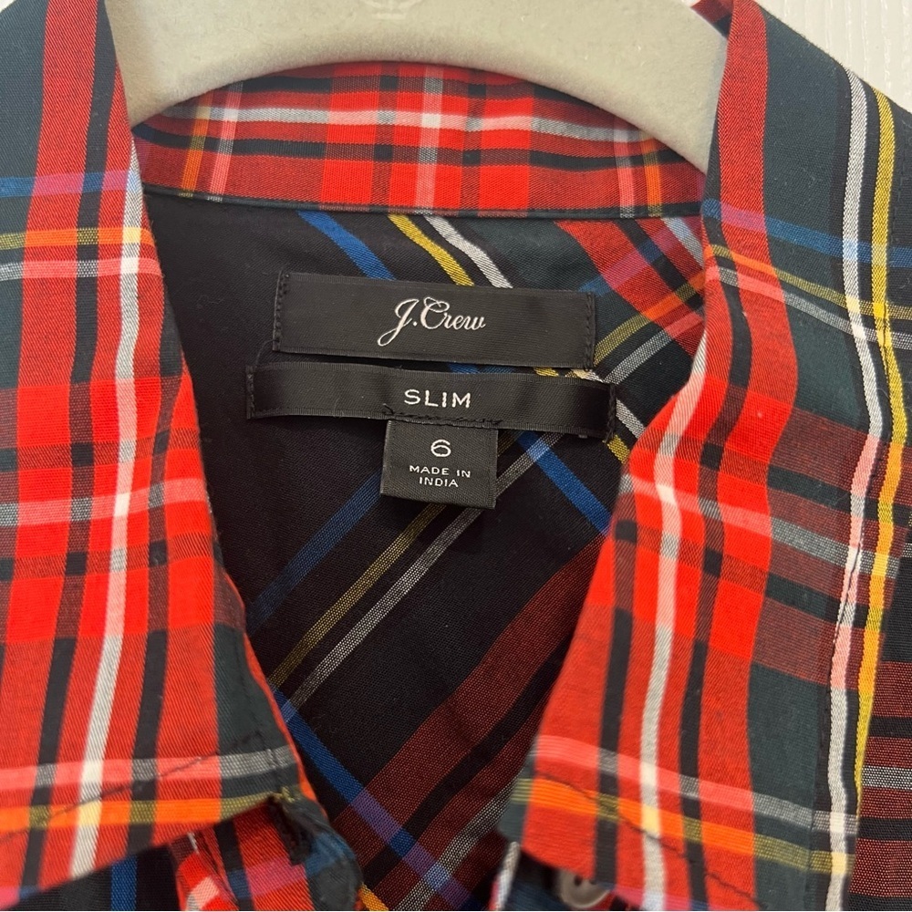J Crew Slim Stretch Perfect Shirt Black Stewart Tartan Womens 6 Cotton Holiday - Picture 4 of 5